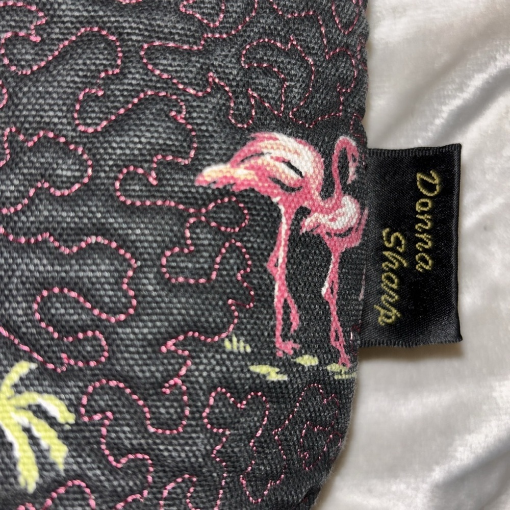 DONNA SHARP FLAMINGO NAVY BLUE AND PINK CANVAS TOTE/SHOULDER BAG ZIPPER CLOSURE - Picture 2 of 11